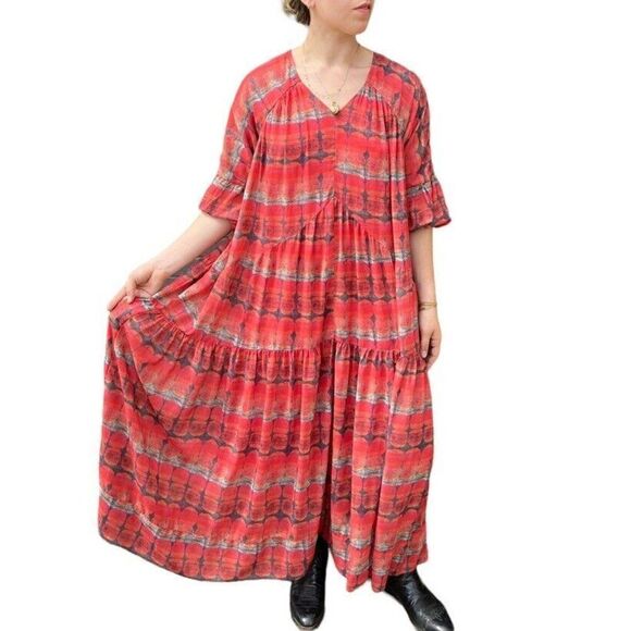 Soft Surroundings Tie Dye Watercolor Orange Boho Hippie Flowy Maxi Dress Sz S - Picture 8 of 11